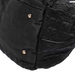 Pre Owned CH Carolina Herrera Black Embossed Nylon Bow Bucket Bag