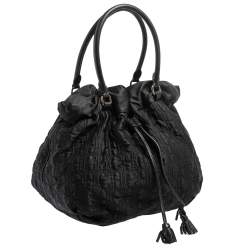 Pre Owned CH Carolina Herrera Black Embossed Nylon Bow Bucket Bag