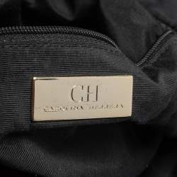 Pre Owned CH Carolina Herrera Black Embossed Nylon Bow Bucket Bag