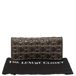 Pre Owned Carolina Herrera Black Monogram Leather Jerry Clutch