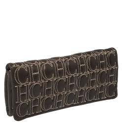 Pre Owned Carolina Herrera Black Monogram Leather Jerry Clutch