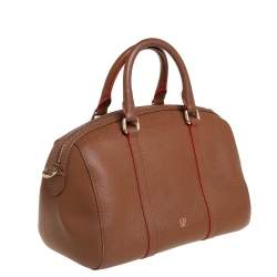 Pre Owned Carolina Herrera Brown Textured Leather Mini Andy Boston Bag