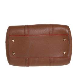 Pre Owned Carolina Herrera Brown Textured Leather Mini Andy Boston Bag