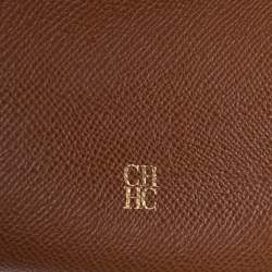 Pre Owned Carolina Herrera Brown Textured Leather Mini Andy Boston Bag