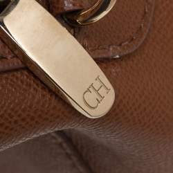 Pre Owned Carolina Herrera Brown Textured Leather Mini Andy Boston Bag