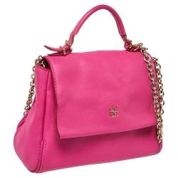 Pre Owned Carolina Herrera Pink Leather Mini Minuetto Top Handle Bag