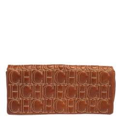 Pre Owned Carolina Herrera Brown Monogram Leather Clutch
