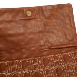 Pre Owned Carolina Herrera Brown Monogram Leather Clutch