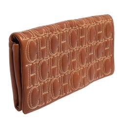 Pre Owned Carolina Herrera Brown Monogram Leather Clutch