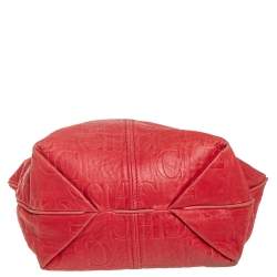Pre Owned CH Carolina Herrera Red CH Embossed Leather Expandable Hobo