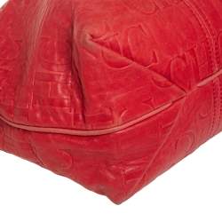 Pre Owned CH Carolina Herrera Red CH Embossed Leather Expandable Hobo