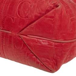 Pre Owned CH Carolina Herrera Red CH Embossed Leather Expandable Hobo
