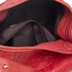 Pre Owned CH Carolina Herrera Red CH Embossed Leather Expandable Hobo