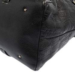 Pre Owned Carolina Herrera Black Monogram Embossed Leather Tote