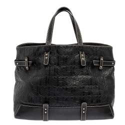 Pre Owned Carolina Herrera Black Monogram Embossed Leather Tote