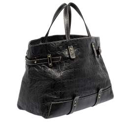 Pre Owned Carolina Herrera Black Monogram Embossed Leather Tote
