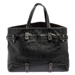 Pre Owned Carolina Herrera Black Monogram Embossed Leather Tote