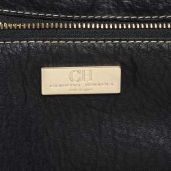 Pre Owned Carolina Herrera Black Monogram Embossed Leather Tote