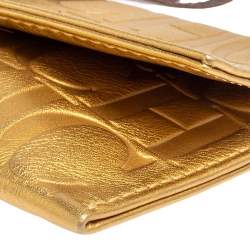 Pre Owned Carolina Herrera Gold Monogram Leather Tassel Clutch