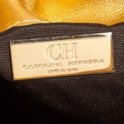 Pre Owned Carolina Herrera Gold Monogram Leather Tassel Clutch