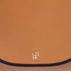 Pre Owned حقيبة كتف كارولينا هيريرا قلاب بسلسلة جلد بني/ أسود  