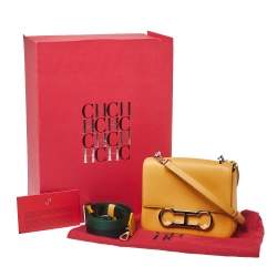Pre Owned CH Carolina Herrera Mustard Leather Initials Insignia Shoulder Bag
