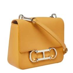 Pre Owned CH Carolina Herrera Mustard Leather Initials Insignia Shoulder Bag
