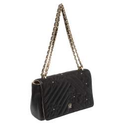 مملوكة مسبقًا حقيبة كتف سي أتش كارولينا هيريرا جلد مبطن بنقشة الزهور أسود سلسلة وقلاب 