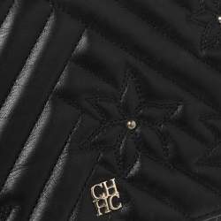 مملوكة مسبقًا حقيبة كتف سي أتش كارولينا هيريرا جلد مبطن بنقشة الزهور أسود سلسلة وقلاب 