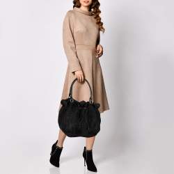 Pre Owned CH Carolina Herrera Black Monogram Nylon Drawstring Shoulder Bag