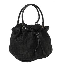 Pre Owned CH Carolina Herrera Black Monogram Nylon Drawstring Shoulder Bag