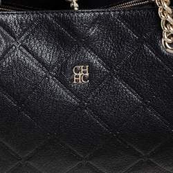 Pre Owned حقيبة يد كارولينا هيريرا شوبر جلد مبطن أسود