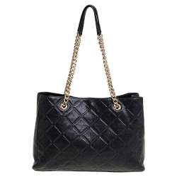 Pre Owned حقيبة يد كارولينا هيريرا شوبر جلد مبطن أسود