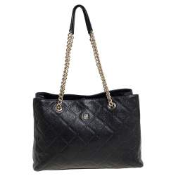 Pre Owned حقيبة يد كارولينا هيريرا شوبر جلد مبطن أسود