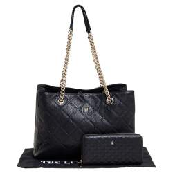 Pre Owned حقيبة يد كارولينا هيريرا شوبر جلد مبطن أسود