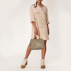 Pre Owned Carolina Herrera Light Beige Embossed Leather Andy Boston Bag