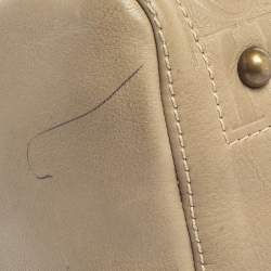 Pre Owned Carolina Herrera Light Beige Embossed Leather Andy Boston Bag