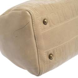 Pre Owned Carolina Herrera Light Beige Embossed Leather Andy Boston Bag