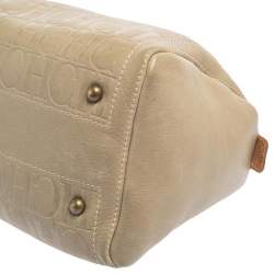 Pre Owned Carolina Herrera Light Beige Embossed Leather Andy Boston Bag