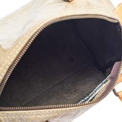 Pre Owned Carolina Herrera Light Beige Embossed Leather Andy Boston Bag