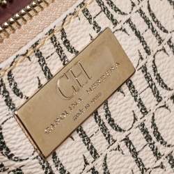 Pre Owned CH Carolina Herrera Beige/Brown Monogram Canvas And Leather Shopper Tote