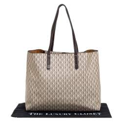 Pre Owned CH Carolina Herrera Beige/Brown Monogram Canvas And Leather Shopper Tote
