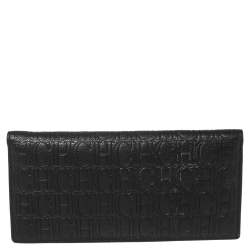 Pre Owned Carolina Herrera Black Monogram Embossed Leather Bifold Long Wallet