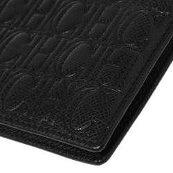 Pre Owned Carolina Herrera Black Monogram Embossed Leather Bifold Long Wallet