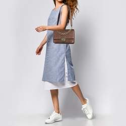 Pre Owned Carolina Herrera Metallic Brown Quilted Leather Flap Convertible Shoulder Bag