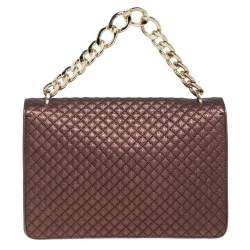 Pre Owned Carolina Herrera Metallic Brown Quilted Leather Flap Convertible Shoulder Bag