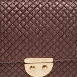 Pre Owned Carolina Herrera Metallic Brown Quilted Leather Flap Convertible Shoulder Bag