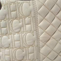 Pre Owned Carolina Herrera Cream White Quilted Monogram Leather Chain Tote