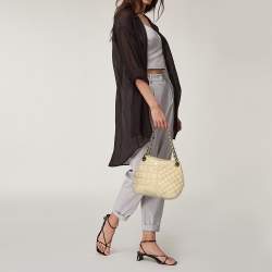 Pre Owned Carolina Herrera Cream White Quilted Monogram Leather Chain Tote