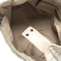 Pre Owned Carolina Herrera Cream White Quilted Monogram Leather Chain Tote